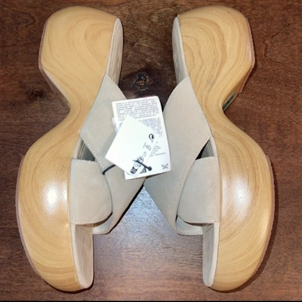 Zara Platform Tan Air Fit Cow Leather Upper Sandal Clogs Sz. 8 - Picture 12 of 15
